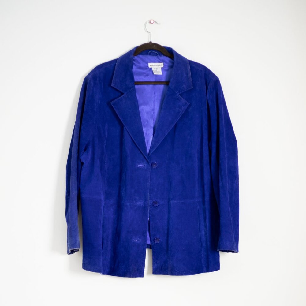 Vintage Suede Blazer Jacket Cobalt Blue 2X Plus Size Jessica London